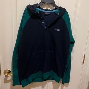 Patagonia Synchilla Lightweight Button-Up Hoodie | Men’s Medium M | Blue & Green